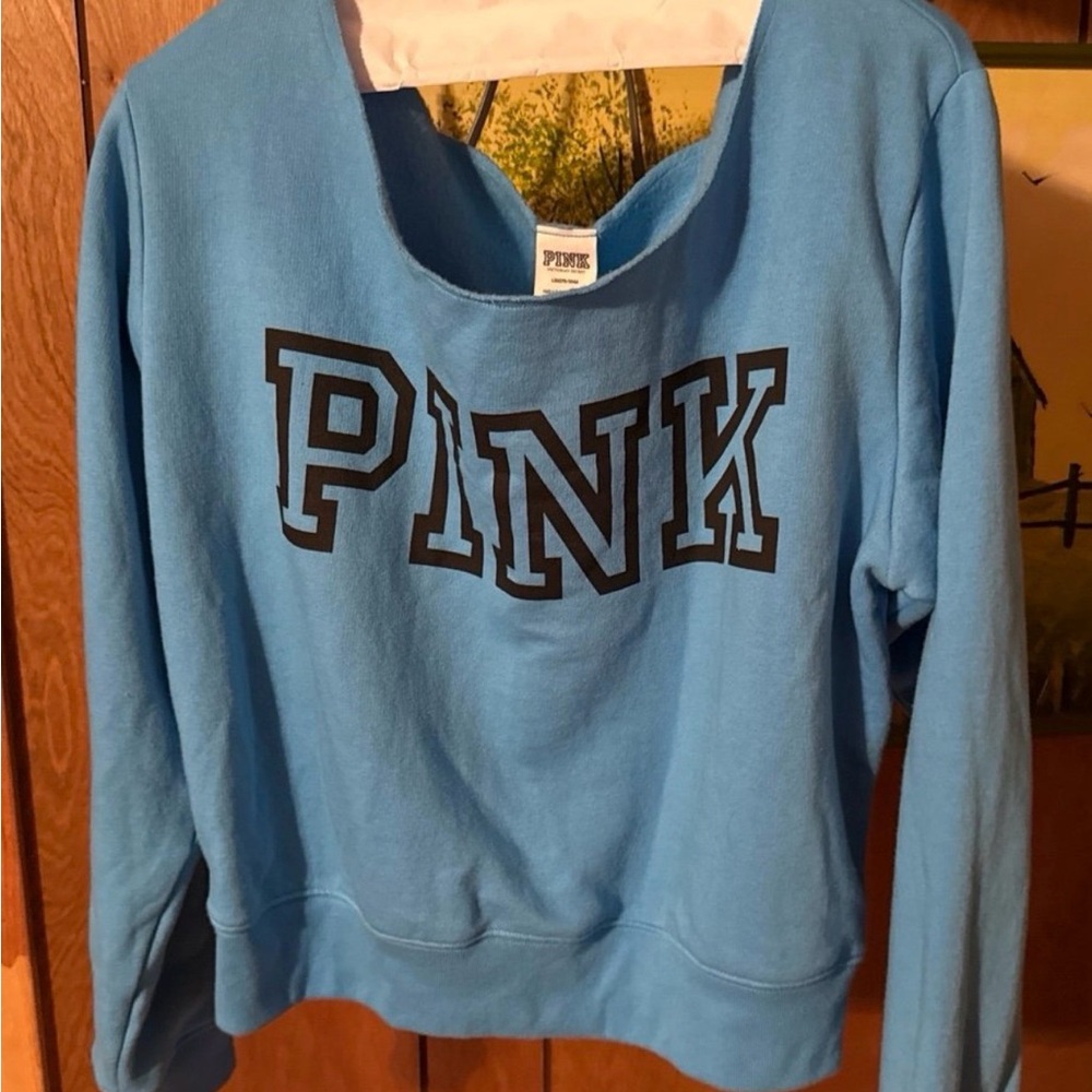 Victoria's Secret PINK Blue Cropped Off The Shoulder Sweatshirt